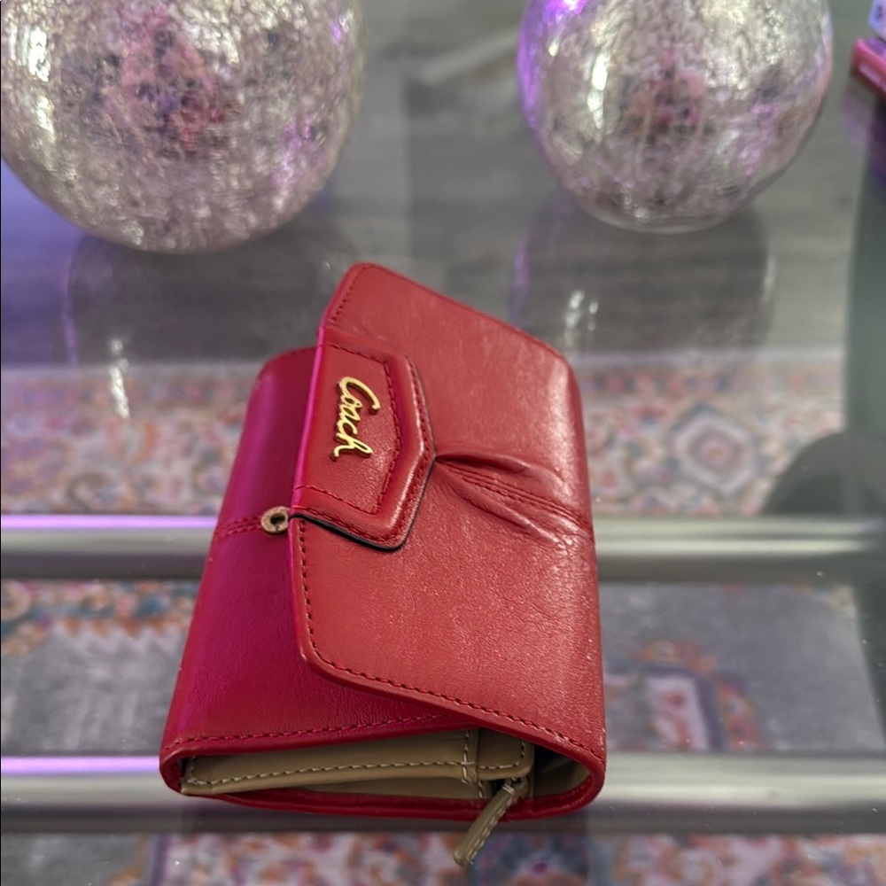 Coach Red Leather Wallet with Gold Logo - Picture 2 of 5